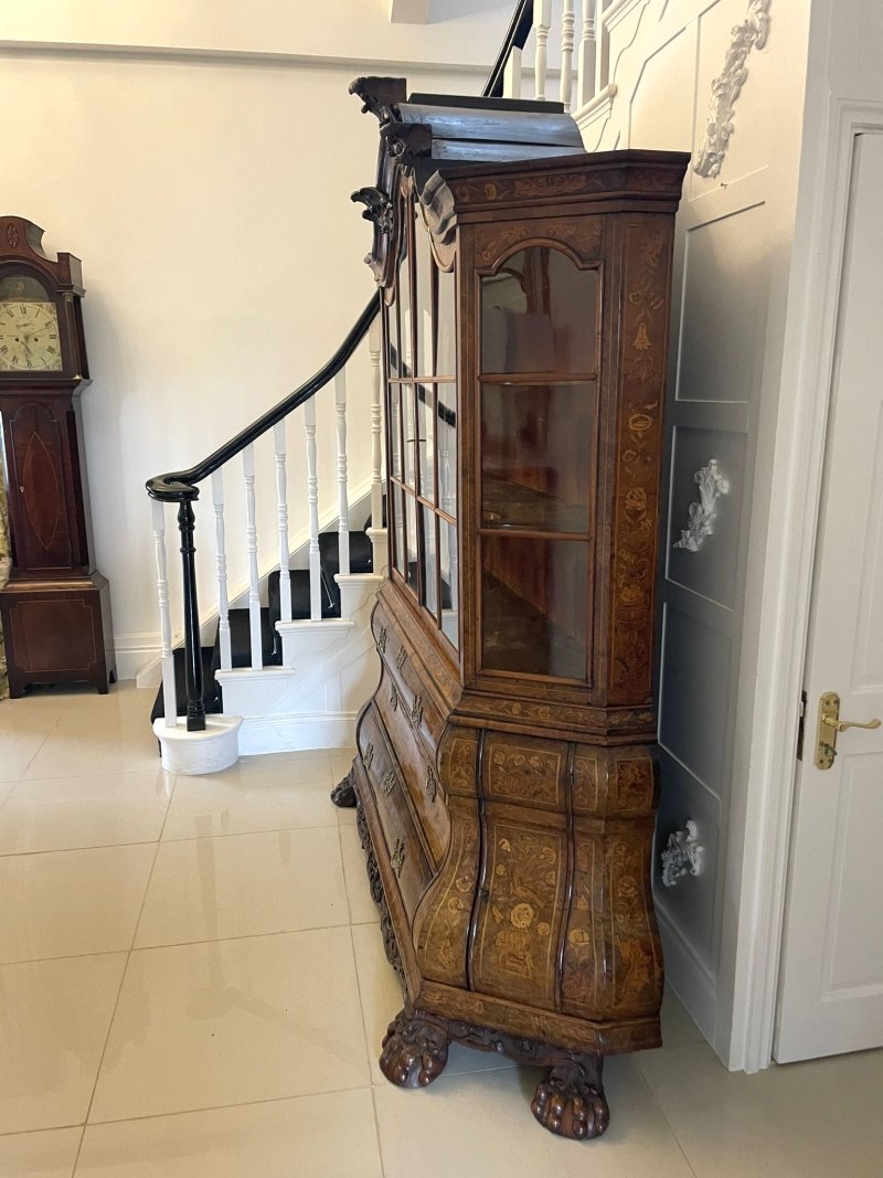 Antique 18th Century Quality Dutch Marquetry Inlaid Burr Walnut Display Cabinet - Image 14